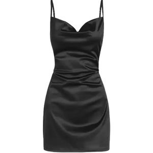 ZAFUL Women's sleeveless satin mini dress with thin straps Size M, Color Black